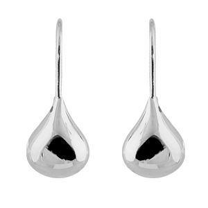 Boucles d\'oreilles pendantes en argent forme goutte lisse et fermoir crochet - Vue 1