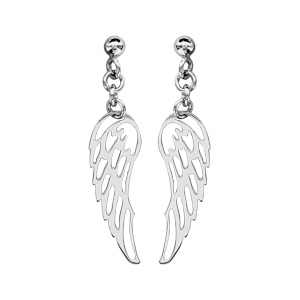 Boucles d\'oreilles pendantes en argent rhodié aile d\'ange suspendue et fermoir clou avec poussette - Vue 1
