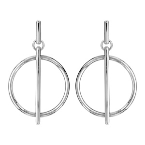 Boucles d\'oreilles pendantes en argent rhodi anneau avec tige lisse verticale et fermoir poussette - Vue 1