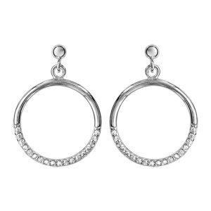 Boucles d\'oreilles pendantes en argent rhodi anneau suspendu orn d\'oxydes blancs sertis en bas fermoir poussette - Vue 1