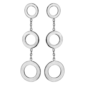 Boucles d\'oreilles pendantes en argent rhodi 3 anneaux plats relis avec chanette et fermoir poussette - Vue 1