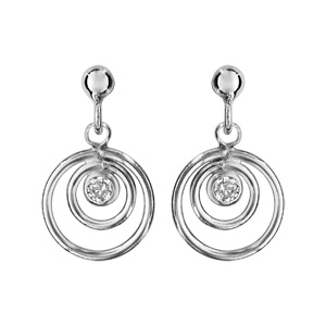 Boucles d\'oreilles pendantes en argent rhodi anneaux suspendus avec oxyde blanc et fermoir poussette - Vue 1