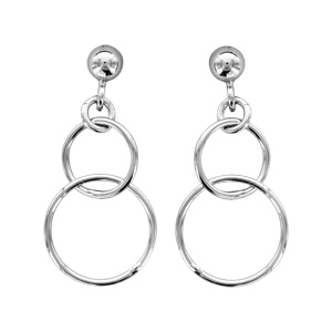 Boucles d\'oreilles pendantes en argent rhodi 2 anneaux suspendus et fermoir poussette - Vue 1