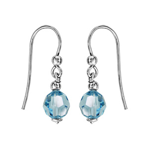 Boucles d\'oreilles pendantes en argent rhodi avec boule cristal bleu ciel facette fermoir crochet - Vue 1