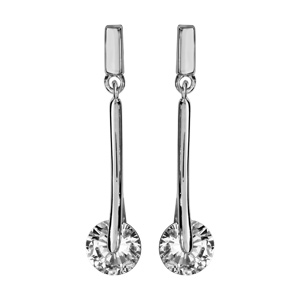 Boucles d\'oreilles pendantes en argent rhodi baguette suspendue avec oxyde rond blanc et fermoir poussette - Vue 1