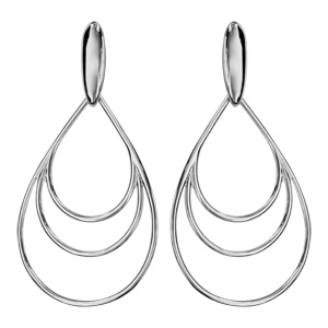 Boucles d\'oreilles pendantes en argent rhodi barrette avec 3 gouttes de taille diffrente en fil et fermoir poussette - Vue 1