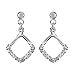 Boucles d\'oreilles pendantes en argent rhodi carr vid suspendu orn d\'oxydes blancs sertis et fermoir poussette - Vue 1