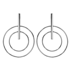Boucles d\'oreilles pendantes en argent rhodié 2 cercles avec barrette verticale et fermoir poussette - Vue 1