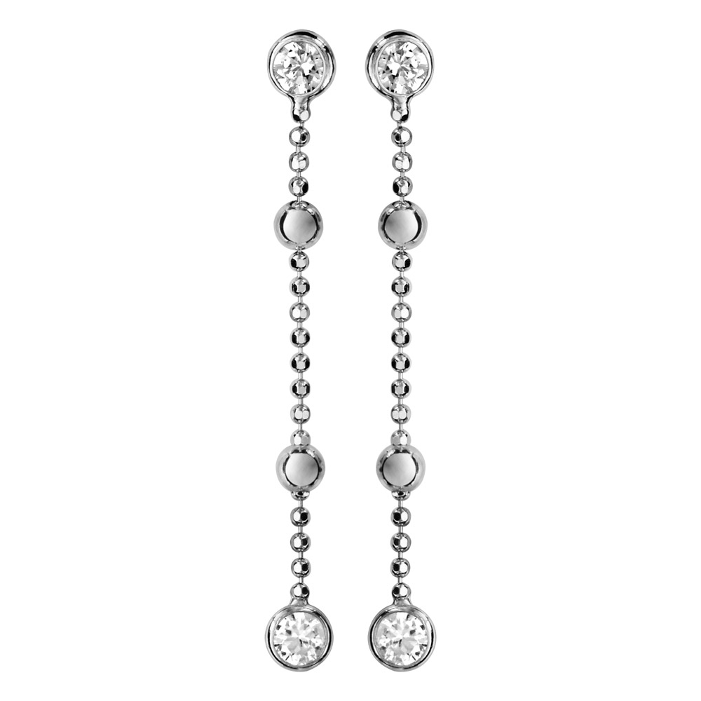 Boucles D'oreilles Pendantes Demi-lune Chaînette - Argent 925 Rhodié - Marque Bijouxia - Neuf Avec étiquettes