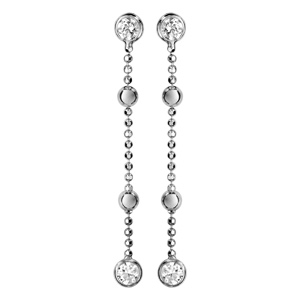 Boucles d\'oreilles pendantes en argent rhodi chanette avec boules et oxydes blancs sertis clos  fermoir poussette - Vue 1