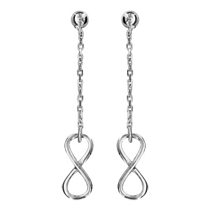 Boucles d\'oreilles pendantes en argent rhodi chanette avec infini lisse  l\'extrmit et fermoir poussette - Vue 1