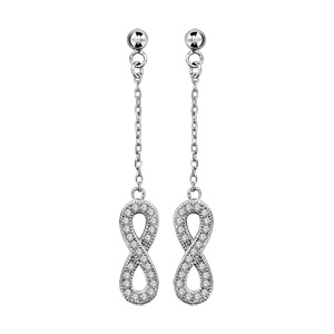 Boucles d\'oreilles pendantes en argent rhodi chanette avec infini orn d\'oxydes blancs sertis petit modle et fermoir poussette - Vue 1