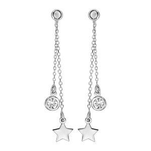 Boucles d\'oreilles pendantes en argent rhodi chanette avec pampille toile et pampille oxyde blanc serti fermoir poussette - Vue 1