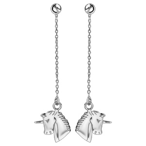 Boucles d\'oreilles pendantes en argent rhodié chaînette avec tête de licorne et fermoir poussette - Vue 1