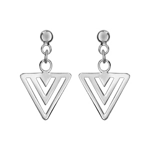 Boucles d\'oreilles pendantes en argent rhodi chanette avec triangle suspendu et fermoir poussette - Vue 1