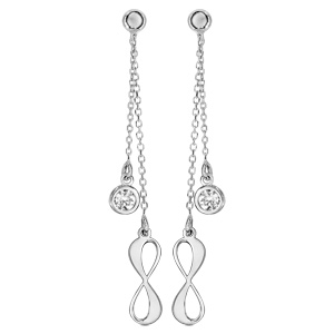 Boucles d\'oreilles pendantes en argent rhodi chanettes avec pampille infini et pampille oxyde blanc serti clos fermoir poussette - Vue 1