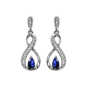 Boucles d\'oreilles pendantes en argent rhodi collection joaillerie infini et pierre bleu fonc fermoir poussette - Vue 1