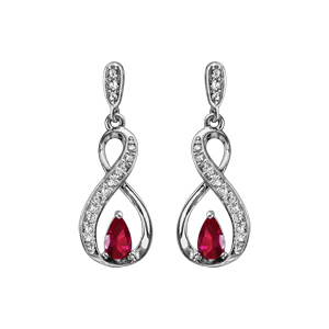 Boucles d\'oreilles pendantes en Argent rhodi collection joaillerie infini et pierre rouge fermoir poussette - Vue 1