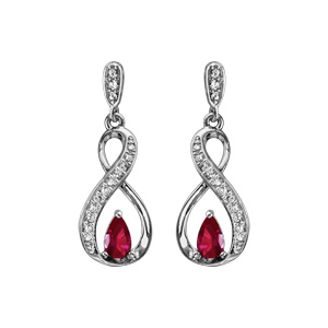 Boucles d\'oreilles pendantes en Argent rhodié collection joaillerie infini et pierre rouge fermoir poussette - Vue 1