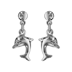 Boucles d\'oreilles pendantes en argent rhodi dauphin suspendu et fermoir poussette - Vue 1