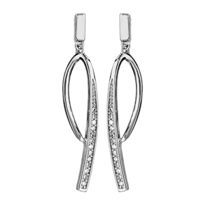 Boucles d\'oreilles pendantes en argent rhodi demi boucle avec oxydes blancs sertis et fermoir poussette - Vue 1