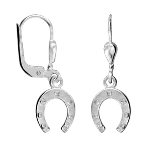 Boucles d\'oreilles pendantes en argent rhodié fer à cheval et fermoir dormeuse - Vue 1