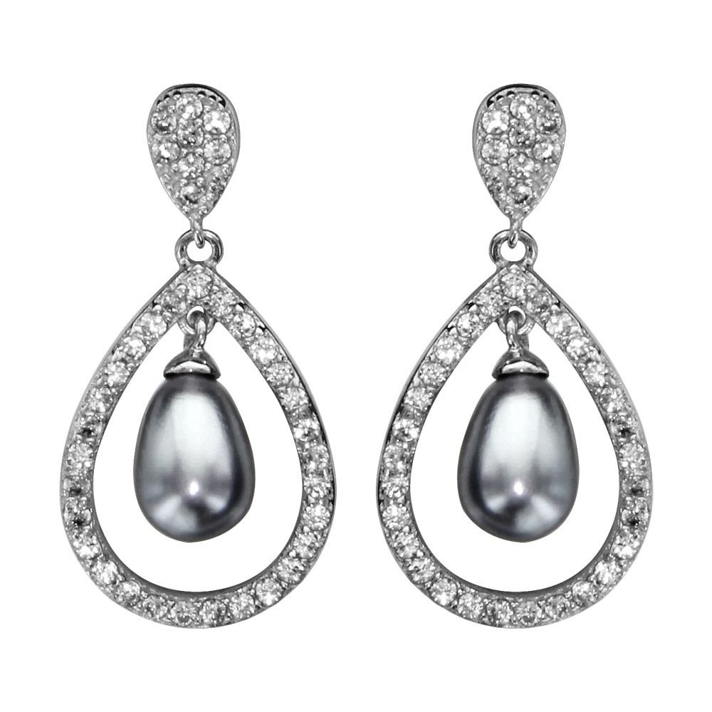 Boucles D'oreilles Pendantes En Argent Rhodié Et Zirconium - Neuves Avec étiquettes, Fermoir Tige Poussette