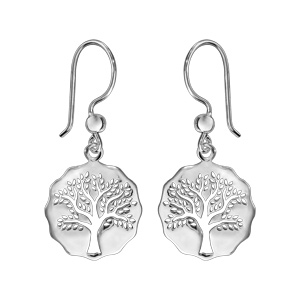 Boucles d\'oreilles pendantes en argent rhodi galet dcoup avec arbre de vie ajour et fermoir crochet - Vue 1