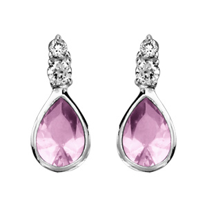 Boucles d\'oreilles pendantes en argent rhodi goutte en oxyde rose suspendue avec oxydes blancs et fermoir poussette - Vue 1