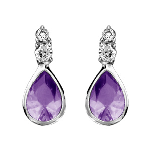 Boucles d\'oreilles pendantes en argent rhodi goutte en oxyde violet suspendue avec oxydes blancs et fermoir poussette - Vue 1