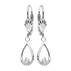 Boucles d\'oreilles pendantes en argent rhodi goutte suspendue orne d\'oxydes blancs sertis fermoir poussette - Vue 1