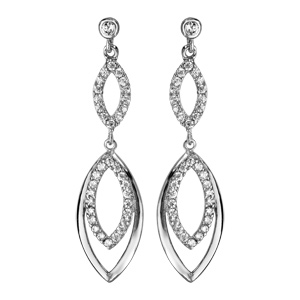 Boucles d\'oreilles pendantes en argent rhodi gouttes vides en cascade avec oxydes blancs sertis suspendues et fermoir poussette - Vue 1