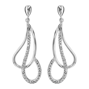 Boucles d\'oreilles pendantes en argent rhodi gouttes suspendues stylises avec oxydes blancs sertis et fermoir poussette - Vue 1