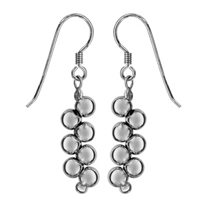 Boucles d\'oreilles pendantes en argent rhodié grappe de boules lisses et fermoir crochet - Vue 1