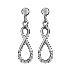 Boucles d\'oreilles pendantes en argent rhodi infini suspendu et oxydes blancs sertis et fermoir poussette - Vue 1