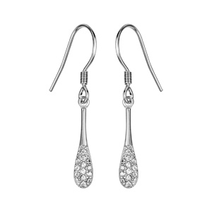 Boucles d\'oreilles pendantes en argent rhodi massue avec base lisse et arrondi pav d\'oxydes blancs sertis et fermoir crochet - Vue 1