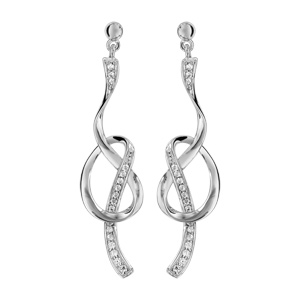 Boucles d\'oreilles pendantes en argent rhodi noeud avec parties ornes d\'oxydes blancs sertis et fermoir poussette - Vue 1