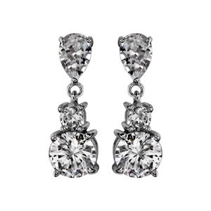 Boucles d\'oreilles pendantes en argent rhodi oxyde blanc en forme de goutte avec oxyde suspendu et fermoir poussette - Vue 1