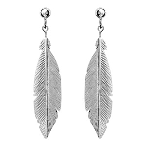 Boucles d\'oreilles pendantes en argent rhodi plume finement rainure et suspendue avec fermoir poussette - Vue 1