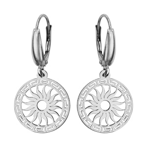 Boucles d\'oreilles pendantes en argent rhodi rond avec motif soleil dcoup et fermoir dormeuse - Vue 1