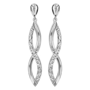 Boucles d\'oreilles pendantes en argent rhodi torsade allonge suspendue orne d\'oxydes blancs sertis et fermoir poussette - Vue 1