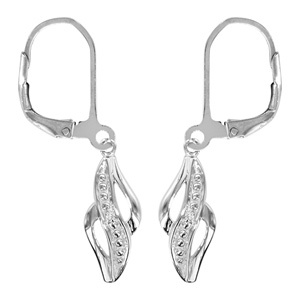 Boucles d\'oreilles pendantes en argent rhodi 1 tour avec 1 brin lisse et 1 brin ouvrag et orn d\'1 oxyde blanc et fermoir crochet - Vue 1