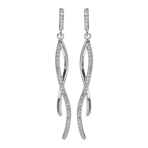 Boucles d\'oreilles pendantes en argent rhodi vague avec oxydes blancs sertis et fermoir poussette - Vue 1