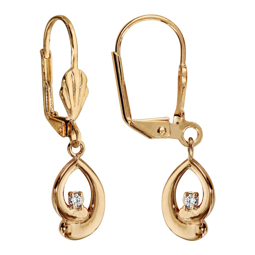 Boucles d\'oreilles pendantes en plaqu� or brin crois� suspendu avec petit oxyde blanc et fermoir dormeuse - Vue 1