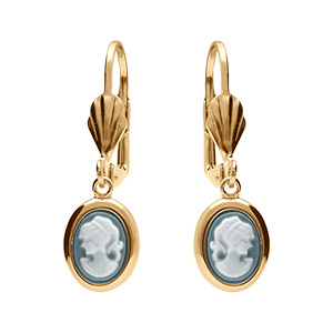 Boucles d\'oreilles pendantes en plaqu or came bleu et fermoir dormeuse - Vue 1