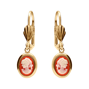 Boucles d\'oreilles pendantes en plaqu or came rose vif et fermoir dormeuse - Vue 1