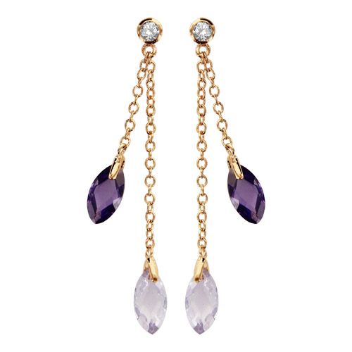 Boucles D'oreilles Pendantes Goutte Améthyste Et Onyx | Armature Argent