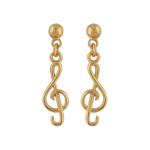 Boucles d\'oreilles pendantes en plaqu or clef de sol suspendue et fermoir poussette - Vue 1