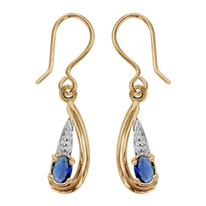 Boucles d\'oreilles pendantes en plaqu or collection joaillerie oxyde ovale bleu au creux d\'une vague lisse avec partie ouvrage au dessus et fermoir crochet - Vue 1