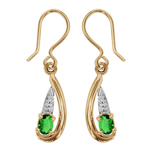 Boucles d\'oreilles pendantes en plaqu or collection joaillerie oxyde ovale vert au creux d\'une vague lisse avec partie ouvrage au dessus et fermoir crochet - Vue 1
